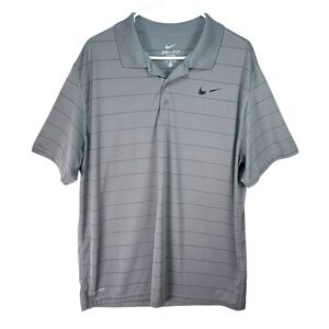 Nike Dri Fit Grey Black Striped Golf Polo Shirt Mens Size XL Athletic Activewear